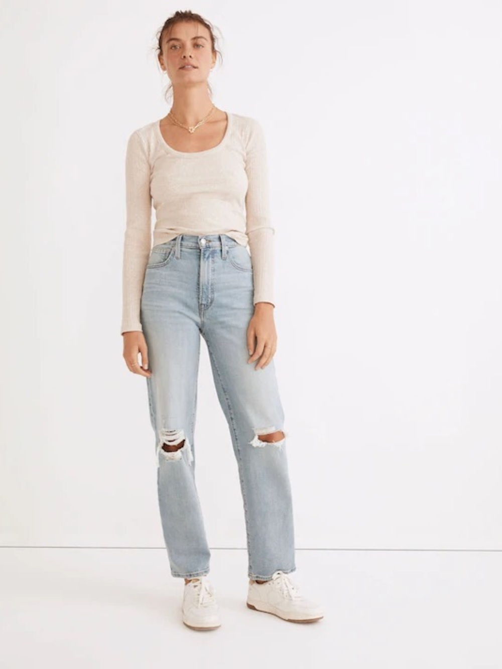 Madewell The Tall Perfect Vintage Straight Jean in Danby Wash: Knee-Rip Edition
